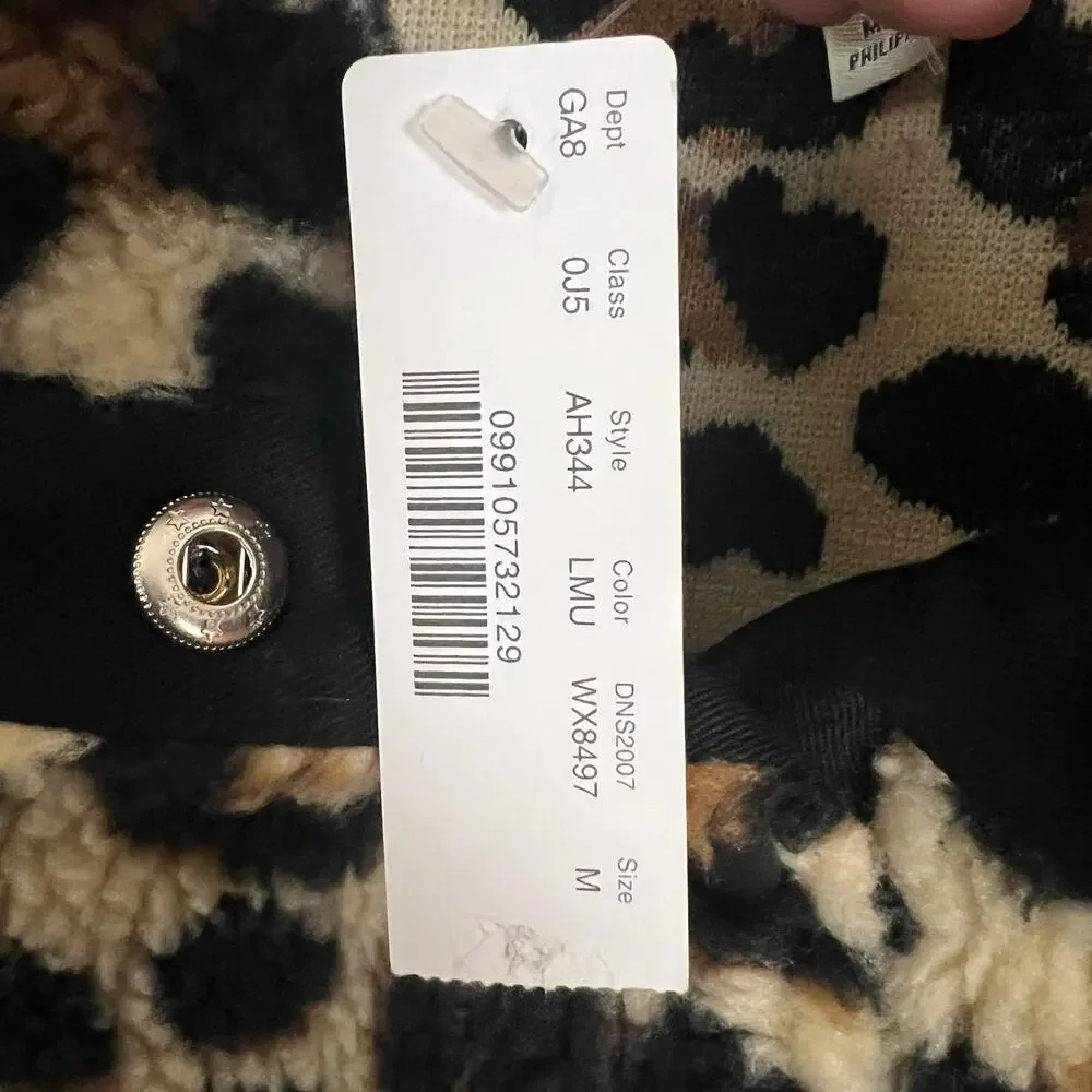 NWT J. Crew Vintage Fleece Snap Collar Leopard Print Pullover Jacket Size Medium